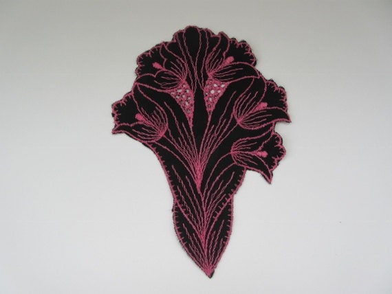Black and Rose Embroidered Satin Applique 7 1/2 Inch by - Etsy