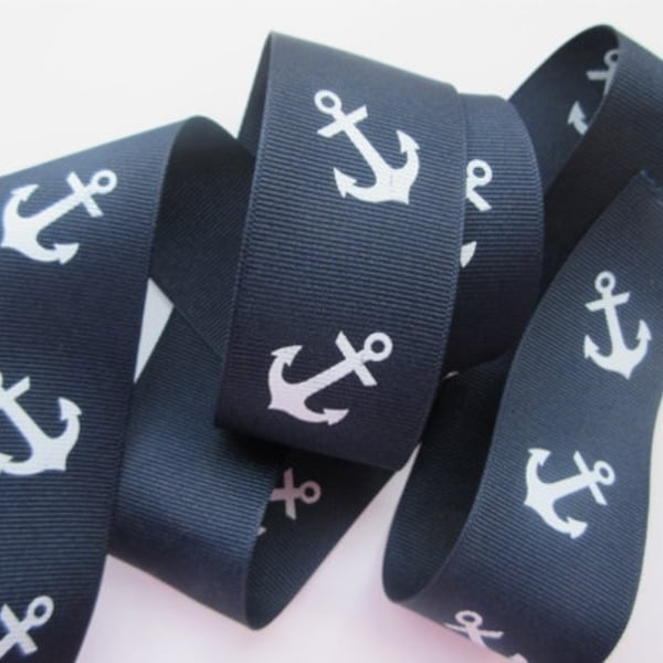 Navy Blue Anchor Ribbon 20% DISCOUNT Nautical White 1 1/2" inch wide Grosgrain Party Gift Wrap Bows Wreath Center Piece Gift Basket LR04