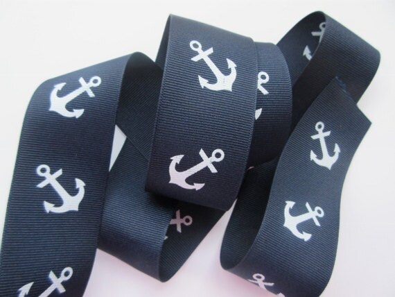 Navy Blue Anchor Ribbon 20% DISCOUNT Nautical White 1 1/2" inch …