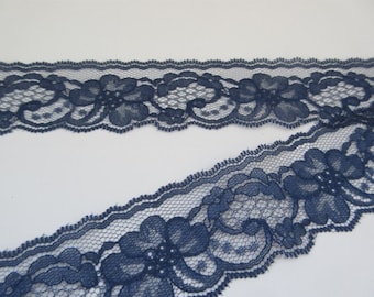 Navy Blue Lace Trim Ribbon 20% DISCOUNT 2" inch wide Floral Lace Sewing Trim Flower Design Gift Wrap Wedding Lace Bridal  Decor Wreath 85