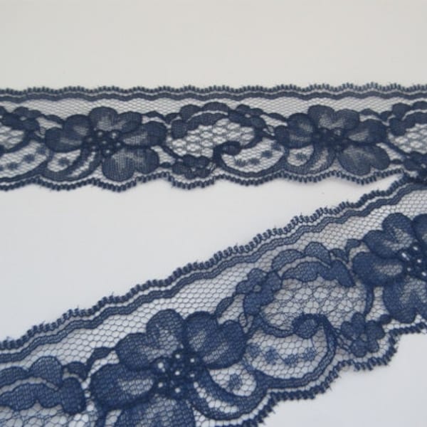 Navy Blue Lace Trim Ribbon 20% DISCOUNT 2" inch wide Floral Lace Sewing Trim Flower Design Gift Wrap Wedding Lace Bridal  Decor Wreath 85