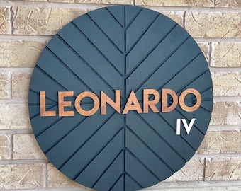 Letrero redondo de madera con nombre en espiga: decoración 3D para habitación infantil