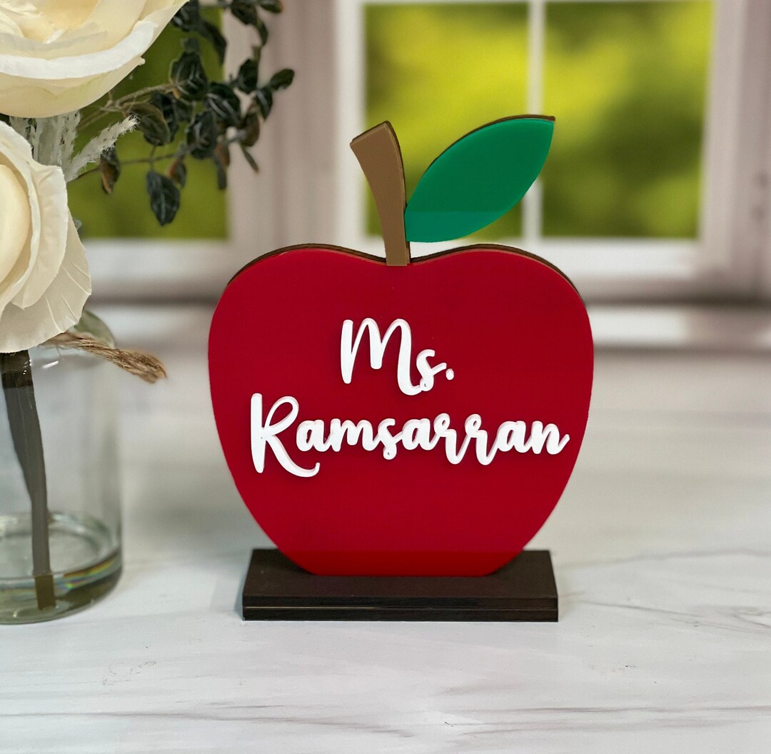 Personalized Apple Teacher Name Sign, Teacher Apple Gift, Teacher Desk ...