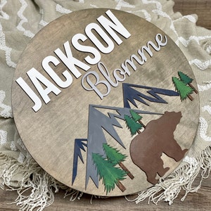 Personalized Woodland Nursery Name Sign: Bear Mountain Decor