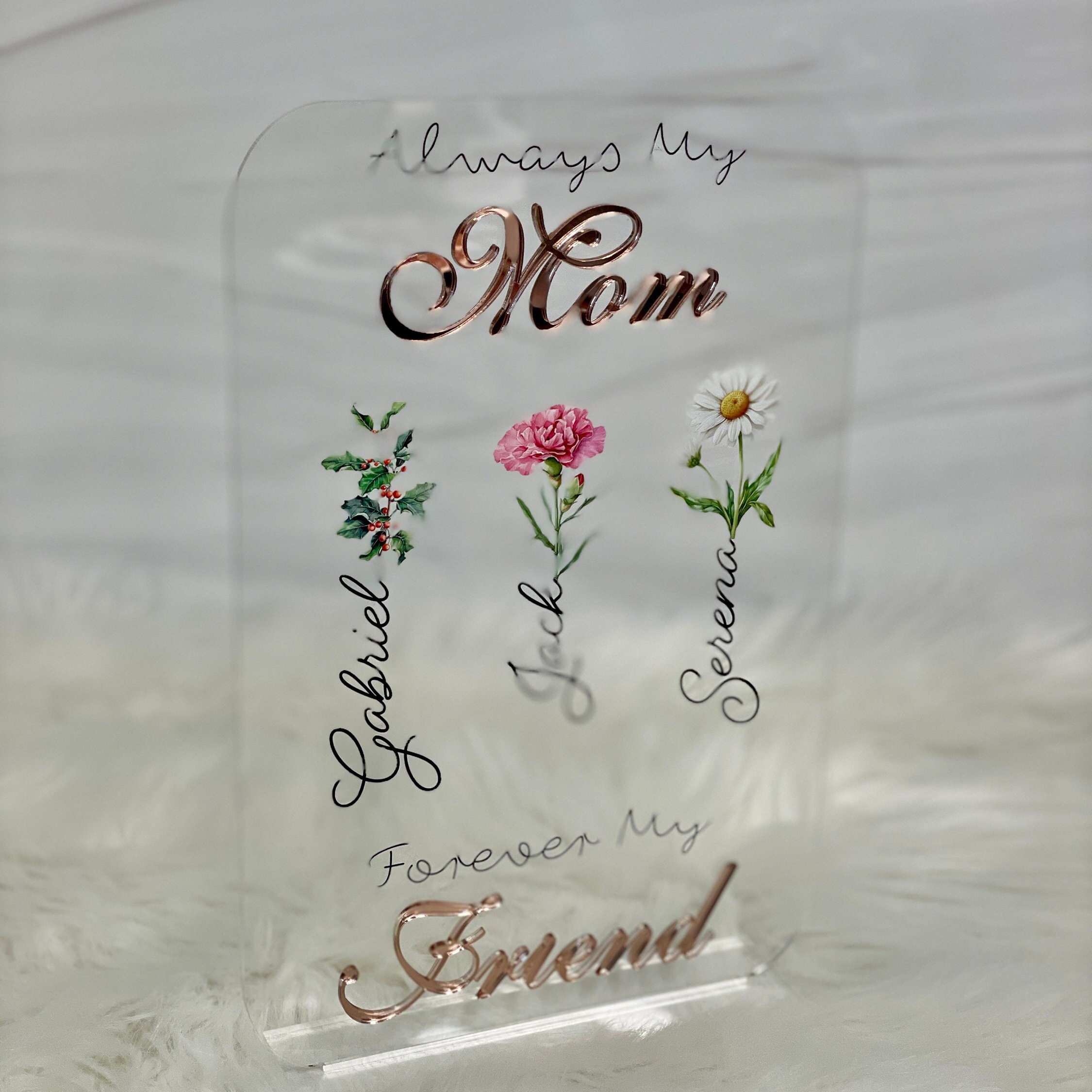 Personalized Birth Flower Heart Acrylic Plaque,custom Name Heart