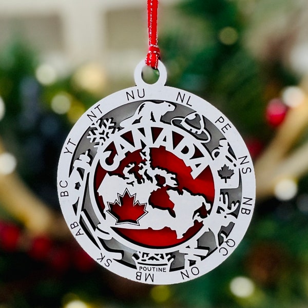 Kerstornament van de Canadese provincie, Canada Country Ornament, Travelers Gift, 14 Canada Province, Territory & Country, Gift From Canada