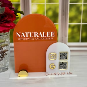 Trade Show Social QR Code NFC Sign, Scan To Pay Sign, Freestanding Acrylic Business Sign, Contactless Payment Sign, QR Code Sign