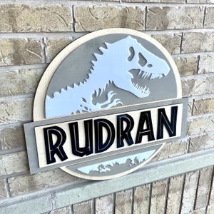 T-Rex Dinosaurier Namensschild: Laser geschnittenes Holz, Kinderzimmer Dekor