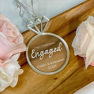Personalized Our First Christmas Engaged Ornament, Engagement Christmas Ornament, Gift for the Couple, Ring Ornament, Acrylic Ornament