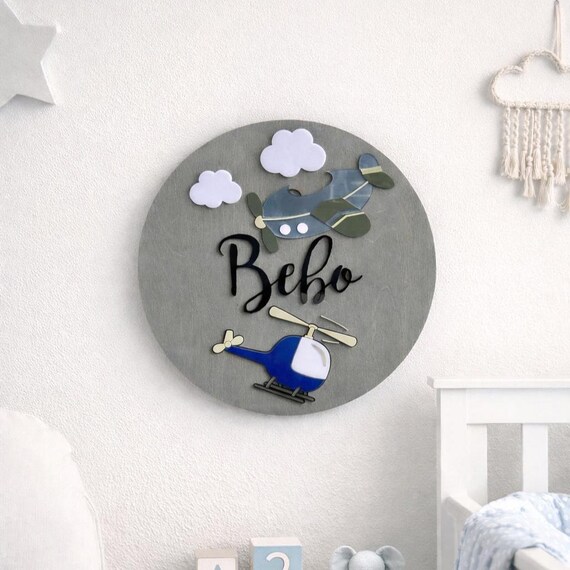 Airplane Name Sign, Custom Aviation Nursery Decor, Personalized Kids Room Wall Art, Baby Boy Airplane Sign, Pilot Gift, USA Duty Free