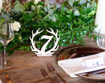 Rustic Antler Table Numbers, Boho Style Wooden Table Signs, Wedding Table Numbers, Wedding Reception Table Centerpiece