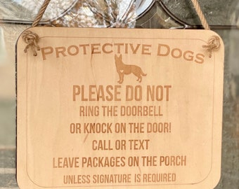 Protective Dogs Don't Ring The Bell Sign, Do Not Knock Sign, Pet Lover Gift, Barking Dogs Sign, Front Door Dog Sign, Gift For Dog Lover