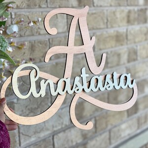 Nursery Name Sign With Initial, Custom Wood Monogram With Script Name, Large Wooden Letters, Personalized Letters for Nursery Decor