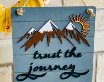 Trust The Journey Wall Art, Mountain Wall Decor, Journey Sign, Inspirational Quote, Shiplap Sign, Mountain Range Wall Art, Graduation Gift