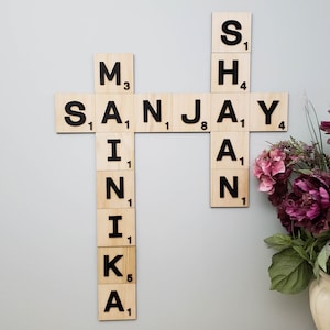 Scrabble Wall Art Puzzle Format, Home Decor, Personalized Family Name Scrabble Letters, Family Christmas Gift, Wooden Scrabble Name