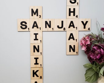 Scrabble Wall Art Puzzle Format, Home Decor, Personalized Family Name Scrabble Letters, Family Christmas Gift, Wooden Scrabble Name