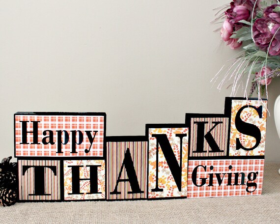 Items similar to Happy Thanksgiving Wood Blocks, Thanksgiving Wood ...