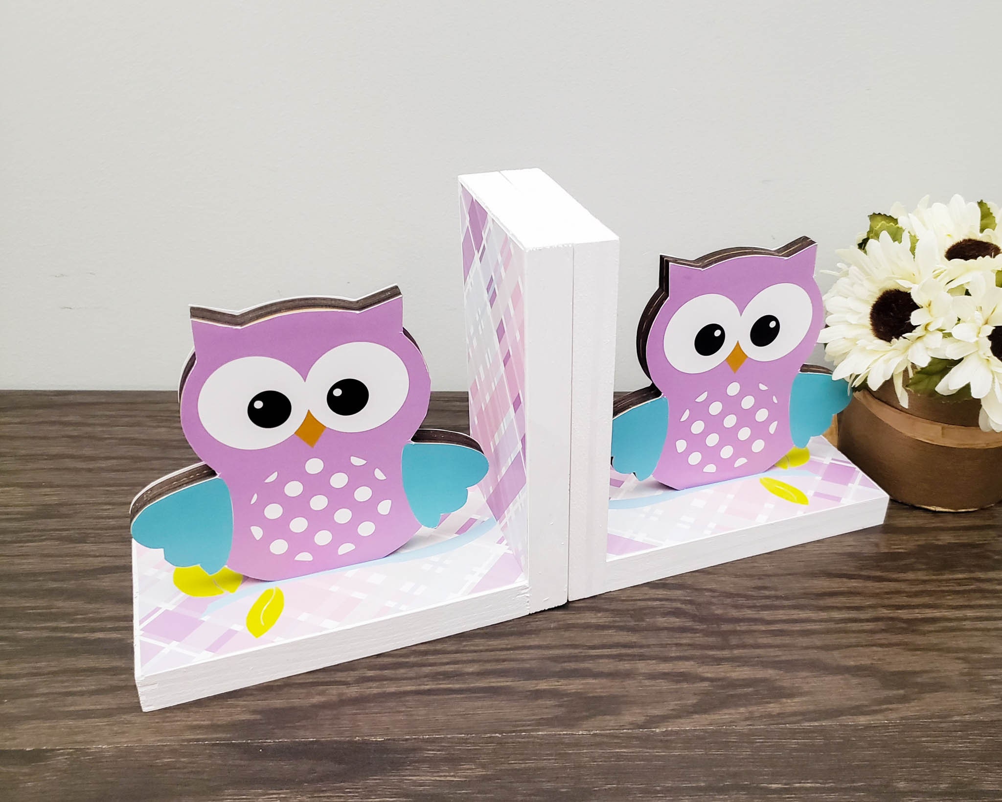 Wooden Owl Decorative Bookends Pink/Blue/Brown Bookends for Nursery Room Children's Room Decor Kids Gift Idea Brown Owl