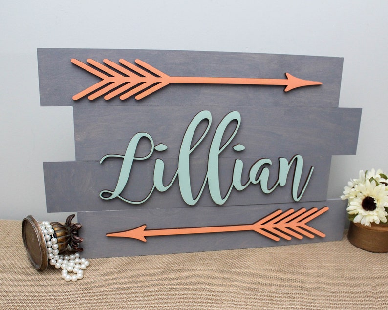 Rustic Arrow Wood Pallet Nursery Name Sign Arrow Wall Decor Etsy