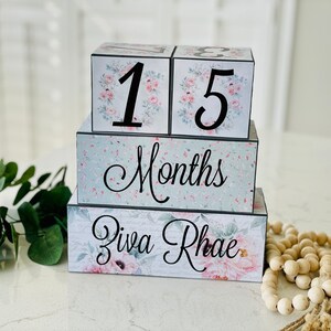 Floral Wooden Baby Milestone Blocks: Pink & Green Nursery Decor