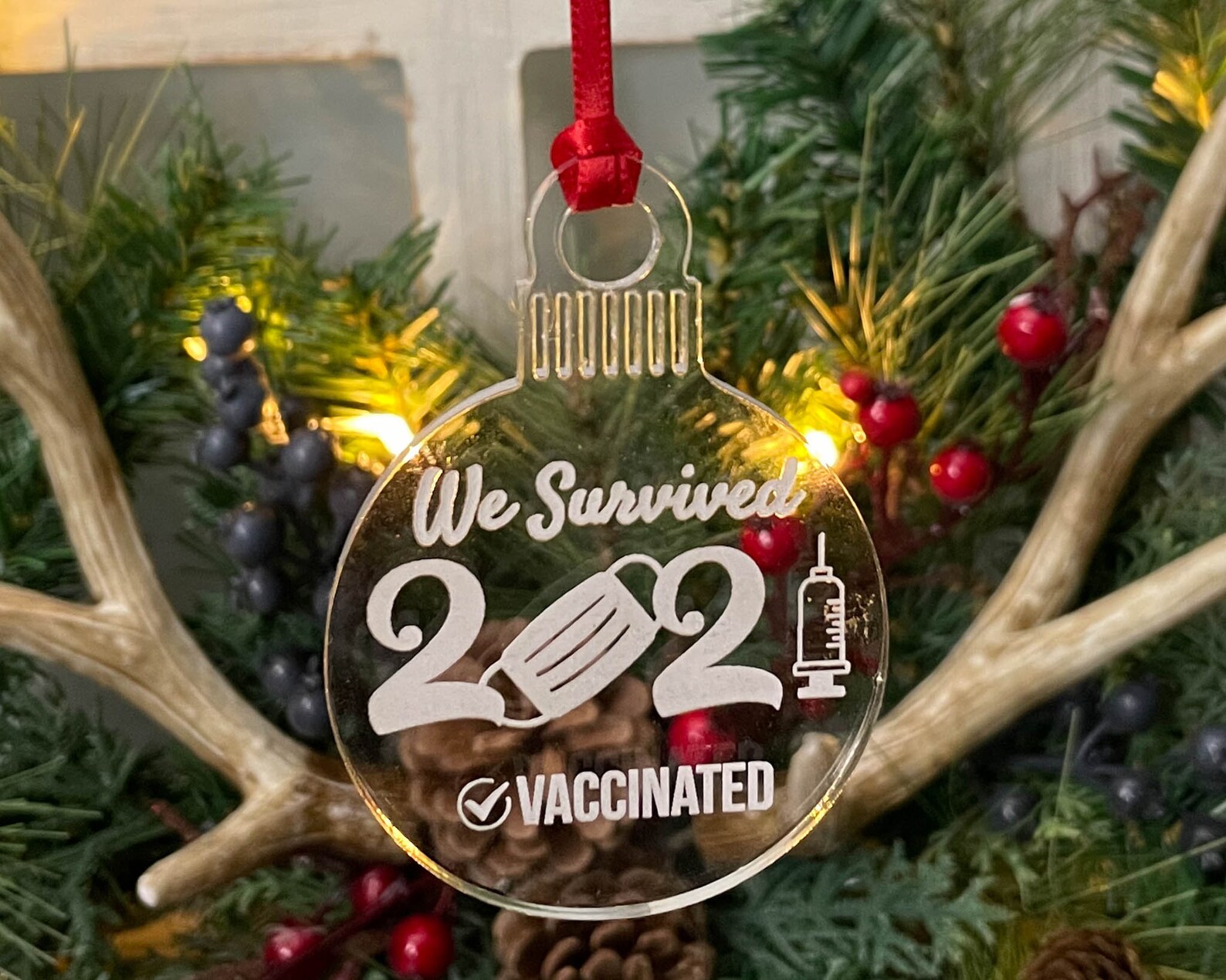 2021 COVID Christmas Ornament Mask & Vaccine Ornament We