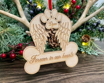 Personalized Dog Memorial Ornament, Dog Lovers Memorial Gift, Custom Pet Memorial Angel Wing With Paw Ornament, Loss Of Pet, Dog Mom