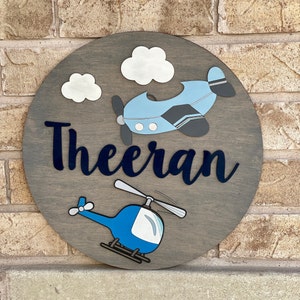 Airplane Name Sign: Custom Aviation Nursery Decor, Laser Cut Wood