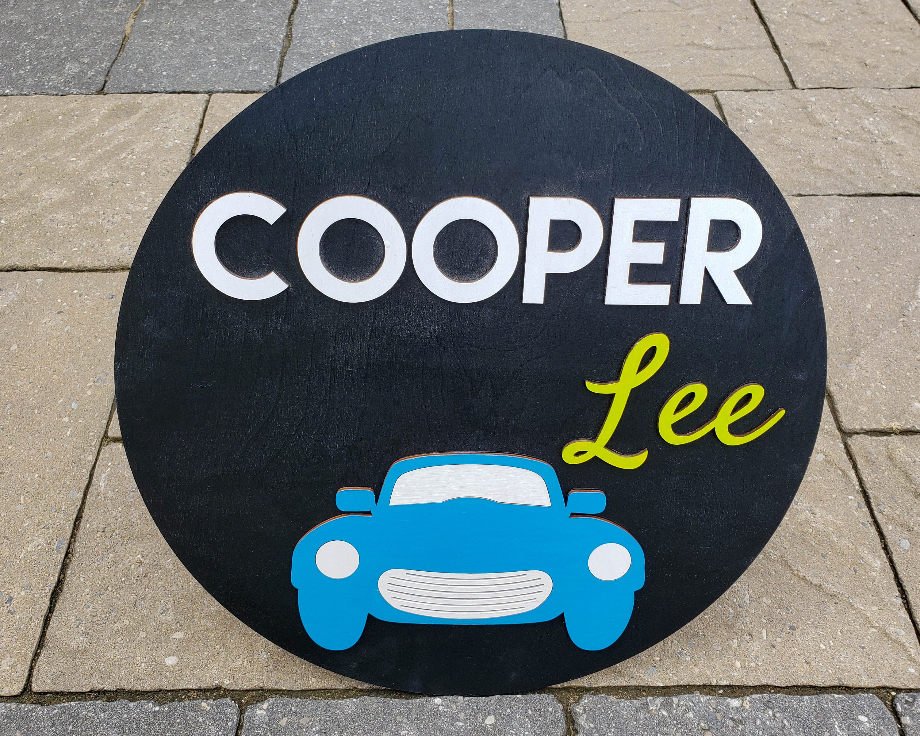 Vintage Car Round Name Sign Wooden Name Art for Boy Nursery Etsy