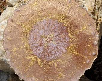 Hand-Painted Cherry Blossom Resin Tray with Pink Opal, Gold Details