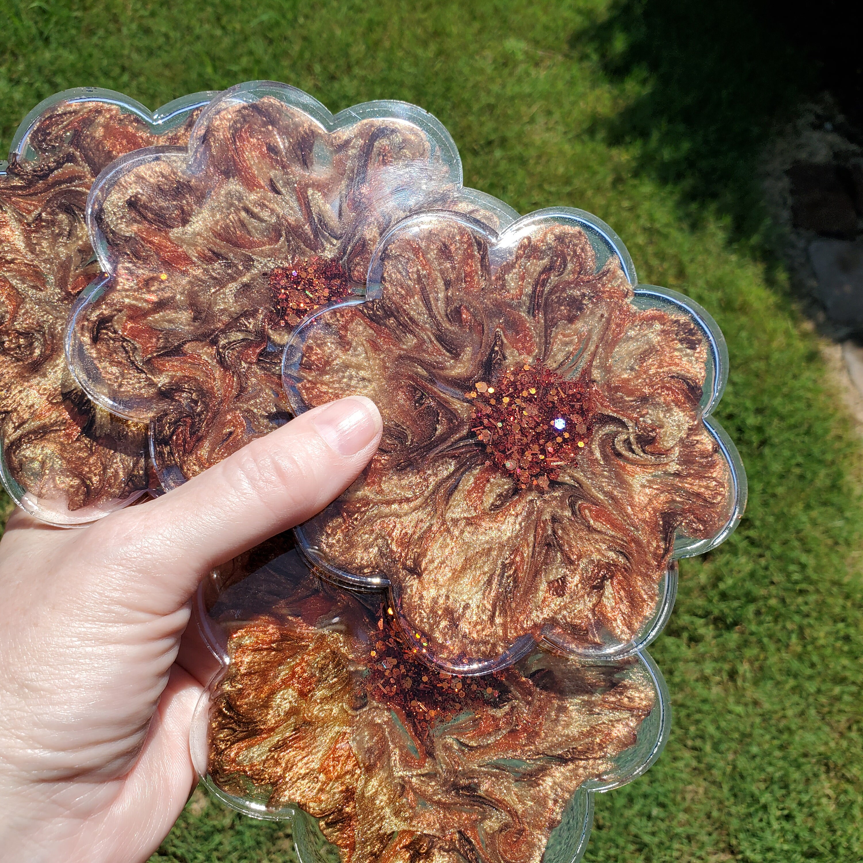 Metallic Flower Resin Coasters, Bronze and Copper Fall Decor, Set of 4 ...