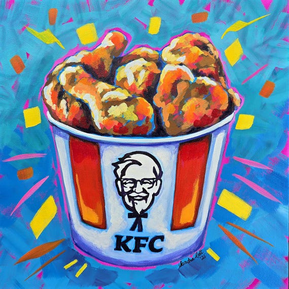 『KFC』油絵　現代アート KFC Bucket Acrylic Pop Art Painting, Gallery Wrapped Canvas 12x12