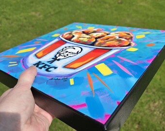 KFC Bucket Acrylic Pop Art Painting, Gallery Wrapped Canvas 12x12
