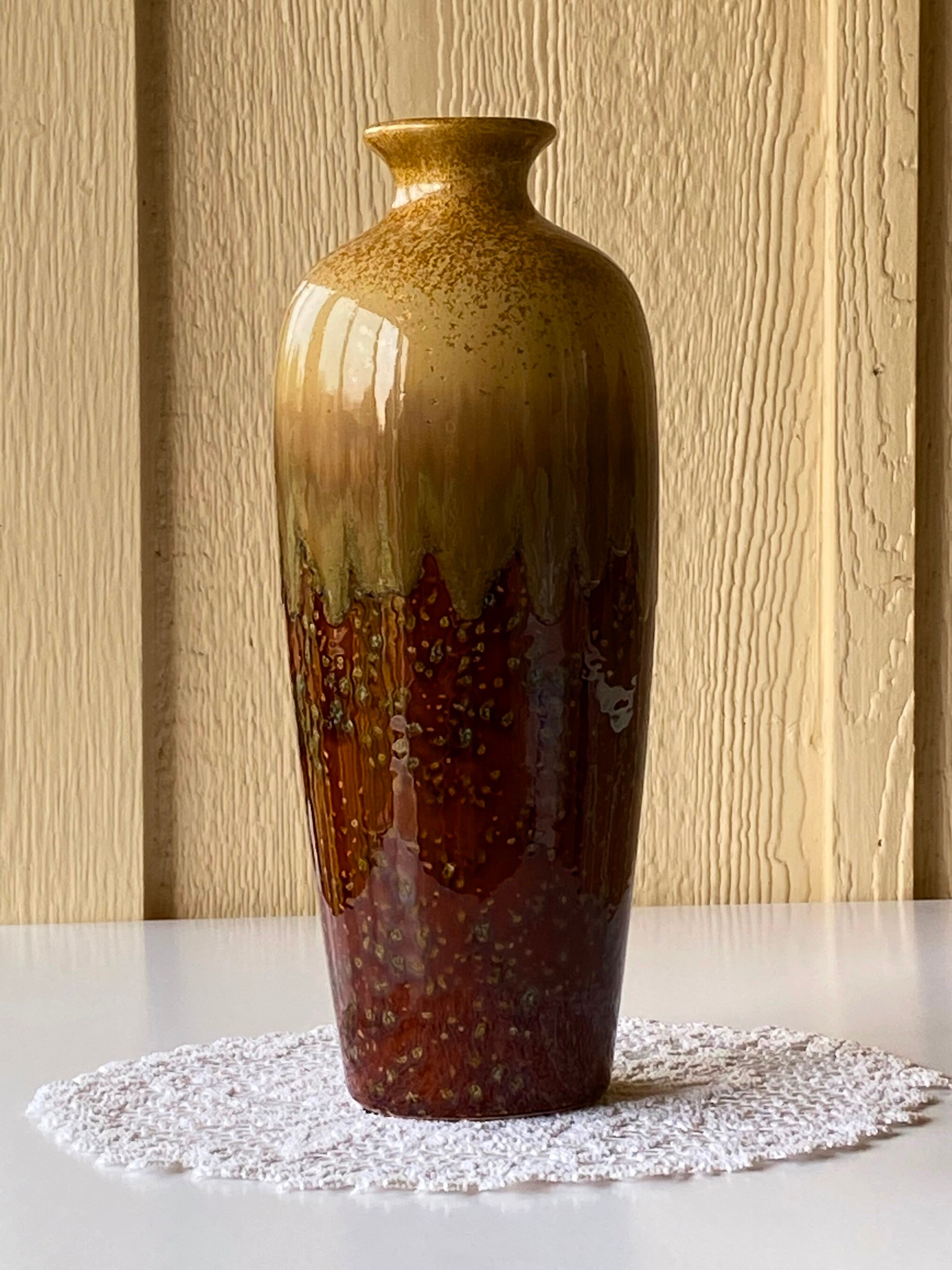 Glazed Ceramic TwoTone Brown Flower Vase Etsy