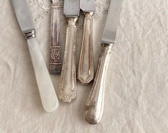 Five Mismatched Vintage Knives ~ English Makers ~ Silverplate Cutlery Vintage Dining ~ Photo Props Food Styling