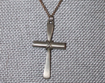 Pretty Silver Cross, Crucifix Necklace 18" Chain, Hollow Tube Cross