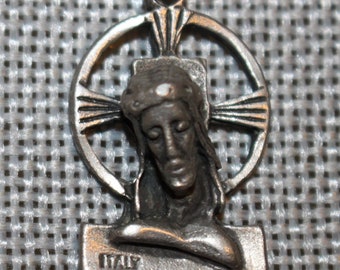 Jesus Bust and Cross Necklace 20" Chain, From Italy