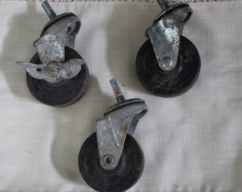Set of 3 Large 3" Wheel Casters, 1 with Brake