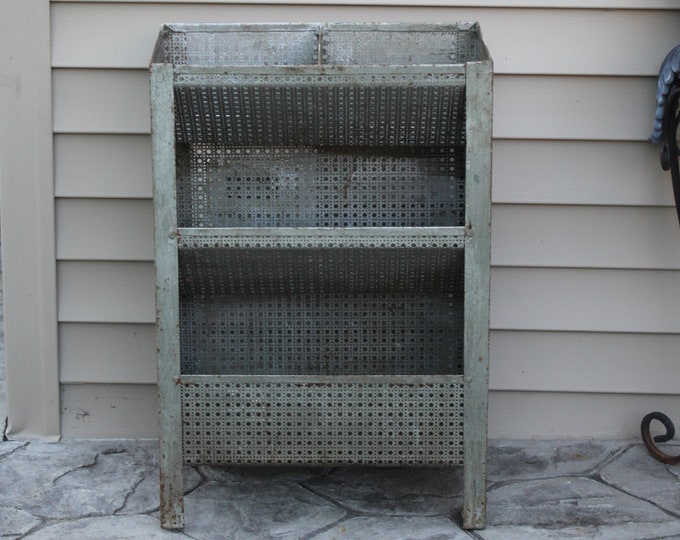 Vintage Vegetable Bin, Perforated Metal Standing Bins, Shelving