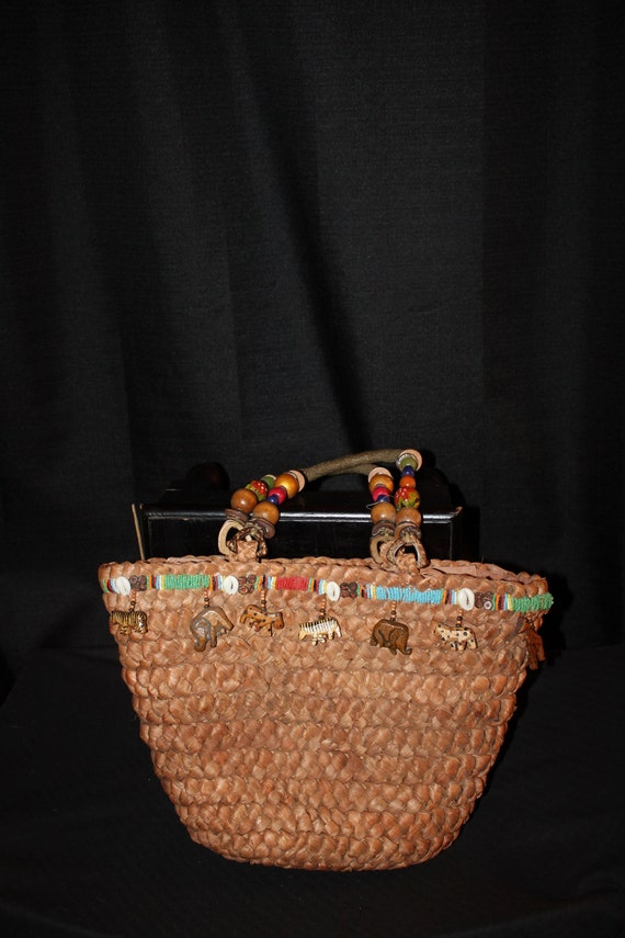 Cappelli Straworld Purse with Beaded Handles and W