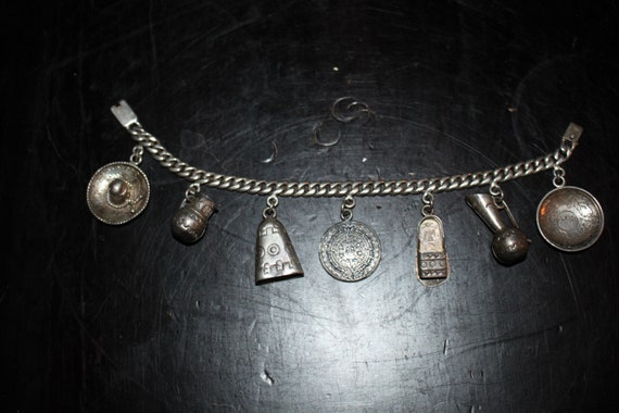 Antique Sterling Silver Mexican Charm Bracelet - image 1