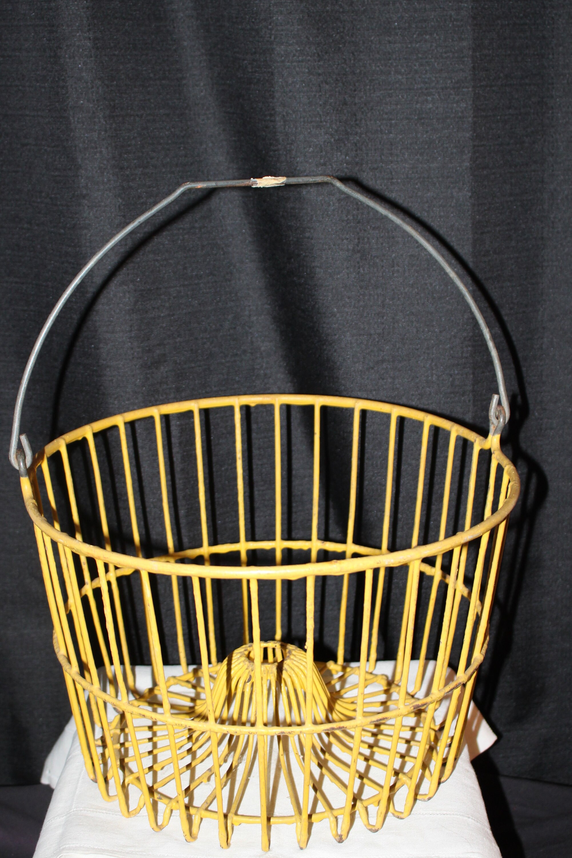 Large Vintage Primitive Wire Egg Basket Rustic Yellow Coated Etsy