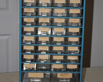 Large 39 Drawer Tool Organizer, Blue Metal, Industrial, Made in Denmark