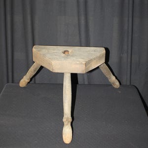 Unusual Primitive 3 Legged Wood Handmade Stool, Milking Stool, Triangular Stool