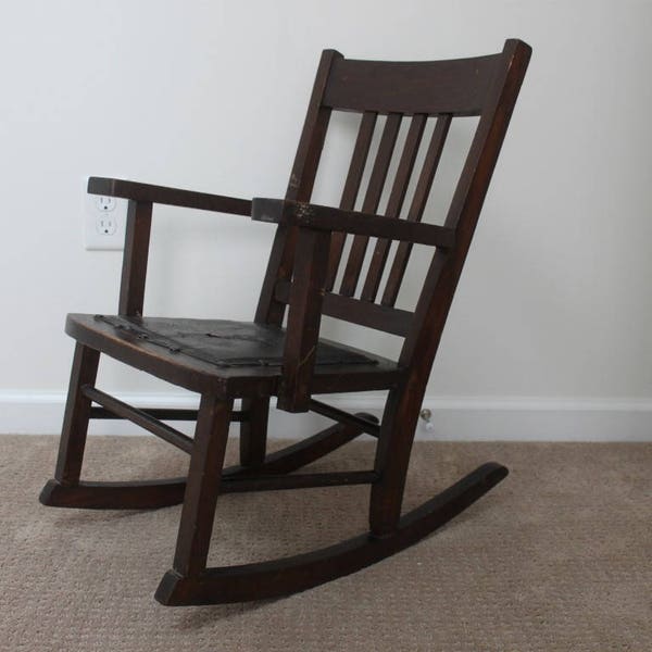 Antique Child Rocker Wood and Leather