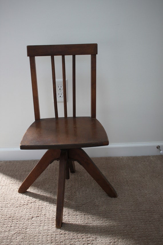 Antique Child S Wooden Desk Chair Swivel Chair Free Etsy