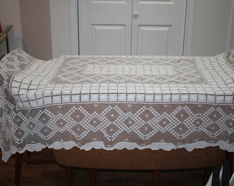 White Lace Tablecloth in Need of Some Love 54 x 70