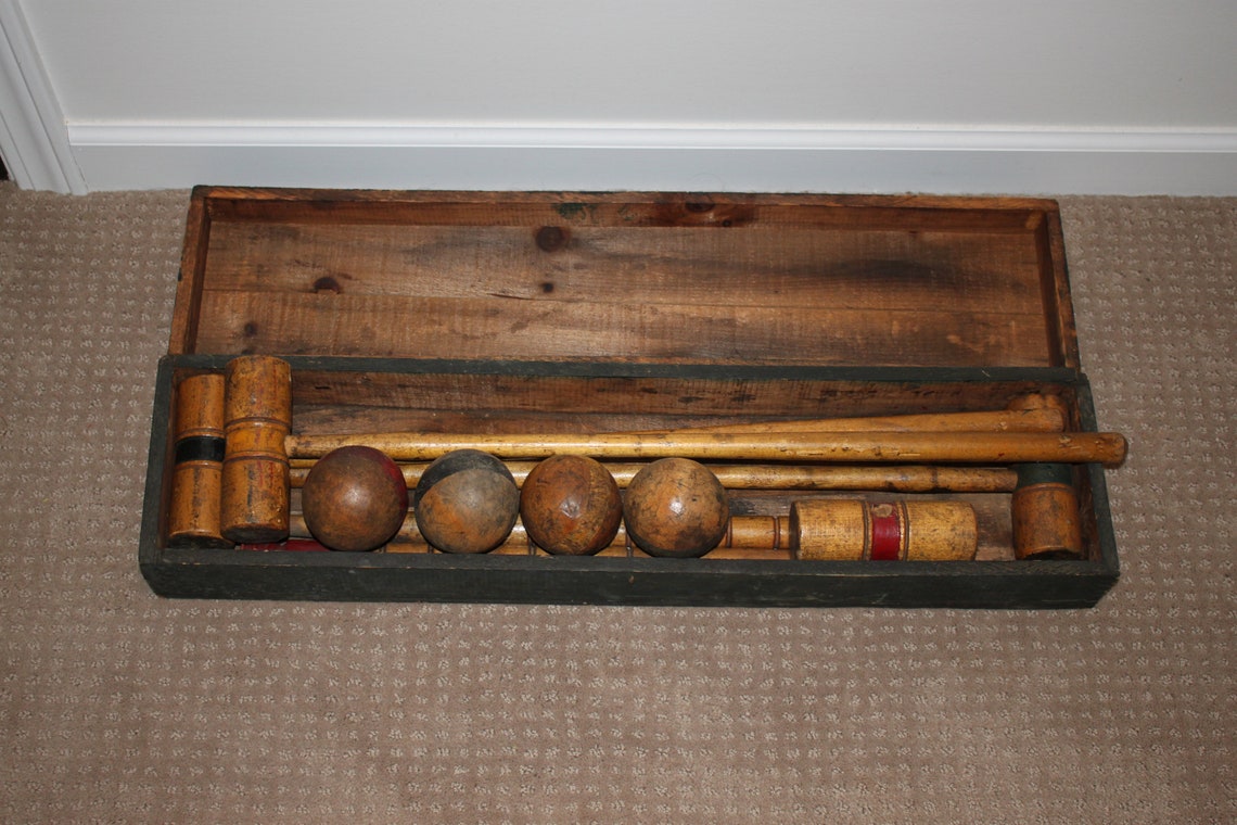 Antique Croquet Set in Wood Box Child Size Etsy