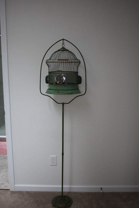 Hendryx Brass Bird Cage and Floor Stand With Feeders and Swing