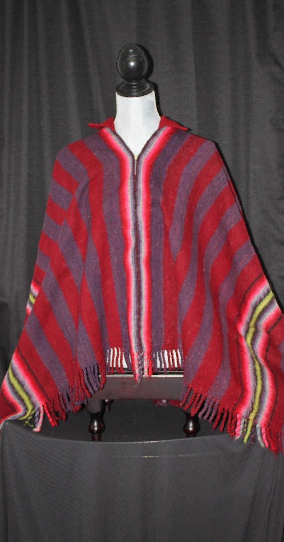 Heavy Colorful Wool Vintage Poncho from Ecuador