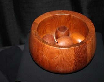 Dansk Teak Bowl and Bonus Napkin Rings
